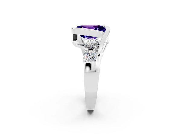 Platinum Bezel Set Oval Cut Tanzanite Bypass Ring with Round  Accents