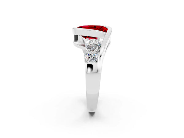 Platinum Bezel Set Oval Cut Ruby Bypass Ring with Round  Accents