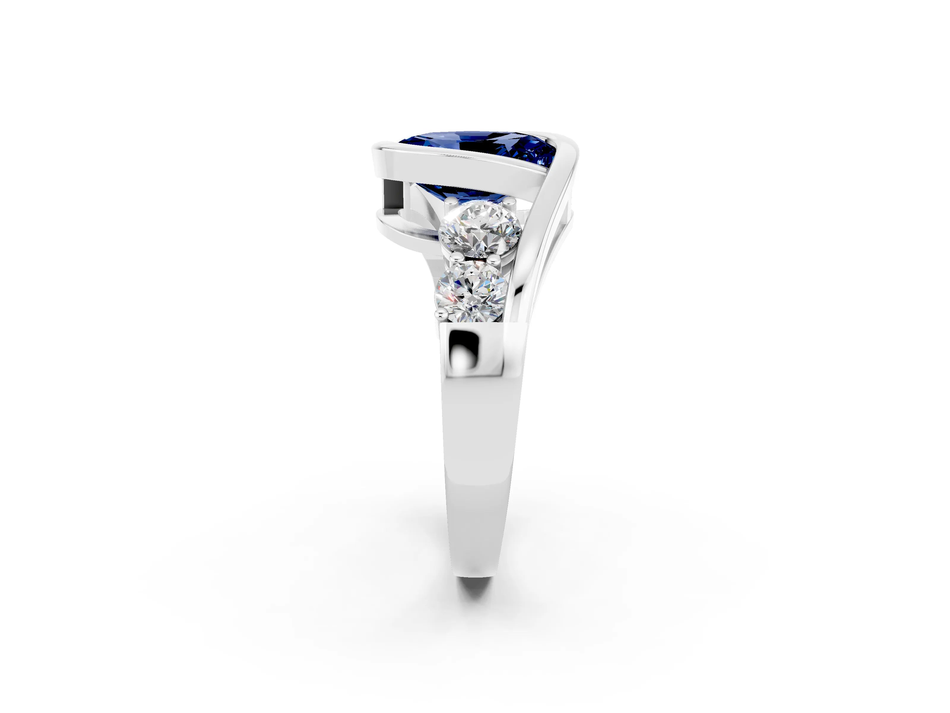 White gold Bezel Set Oval Cut Diamond Split Shank Ring_2