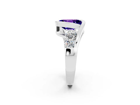 White gold Bezel Set Oval Cut Diamond Split Shank Ring_2