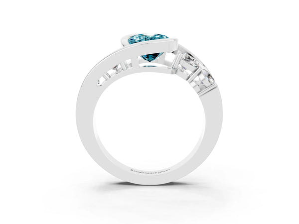 Silver Bezel Set Oval Cut Diamond Split Shank Ring