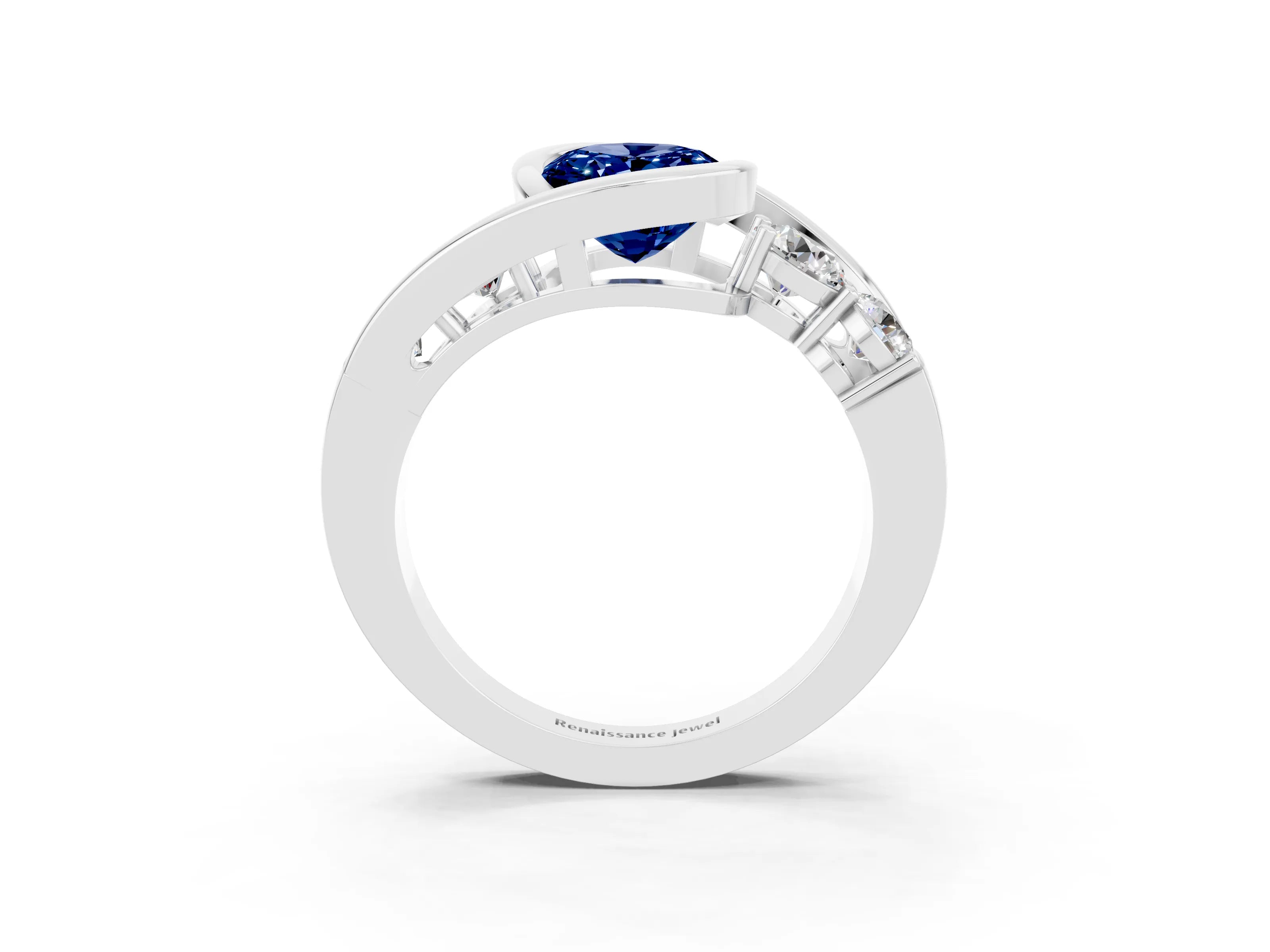 White gold Bezel Set Oval Cut Diamond Split Shank Ring_3