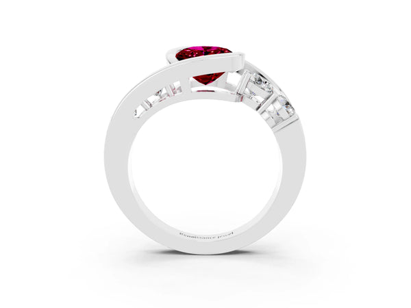 Silver Bezel Set Oval Cut Garnet Bypass Ring with Round  Accents