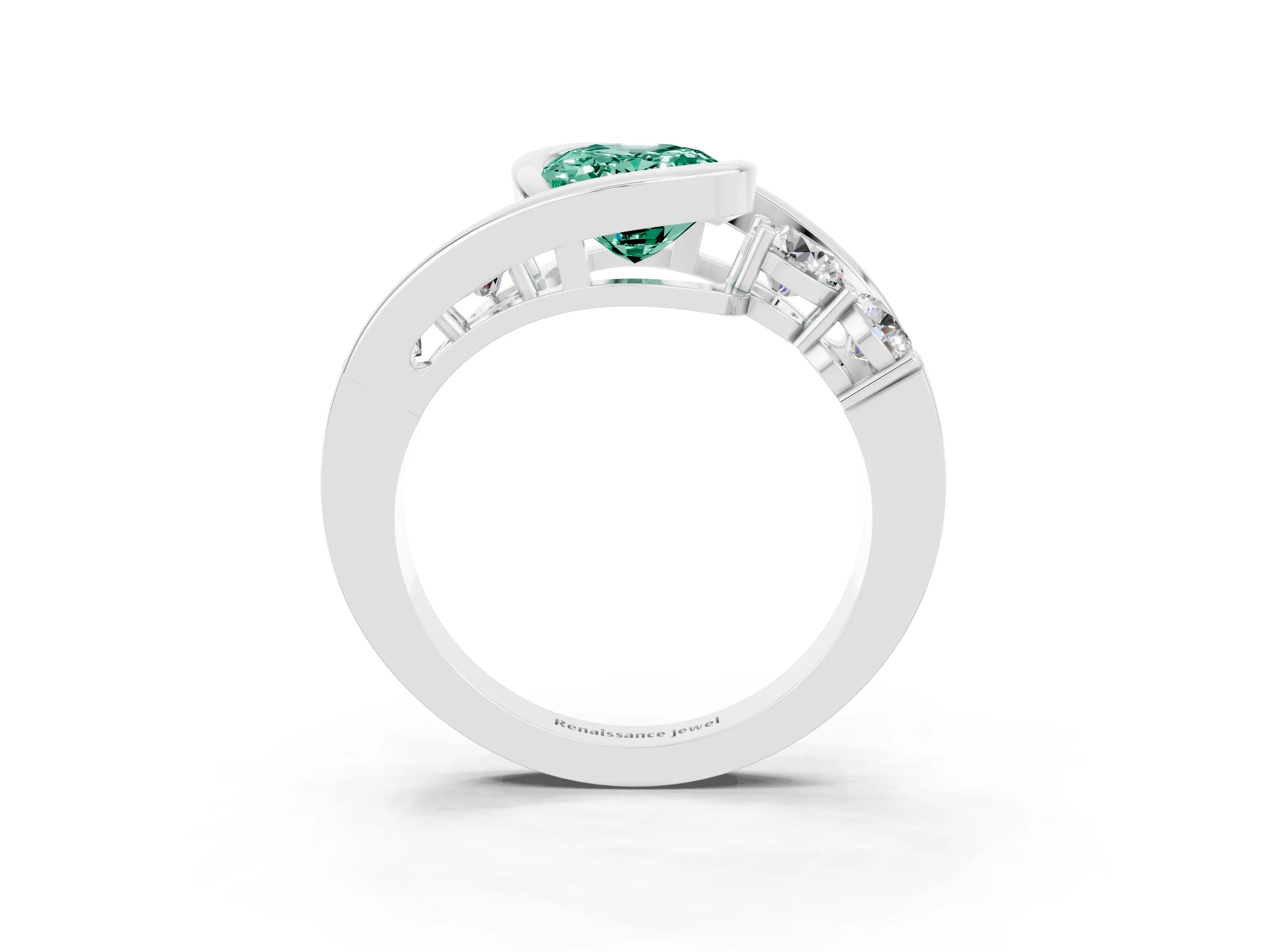 White gold Bezel Set Oval Cut Diamond Split Shank Ring_3