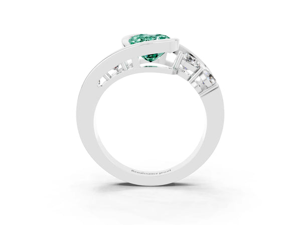 White gold Bezel Set Oval Cut Green Sapphire Bypass Ring with Round  Accents