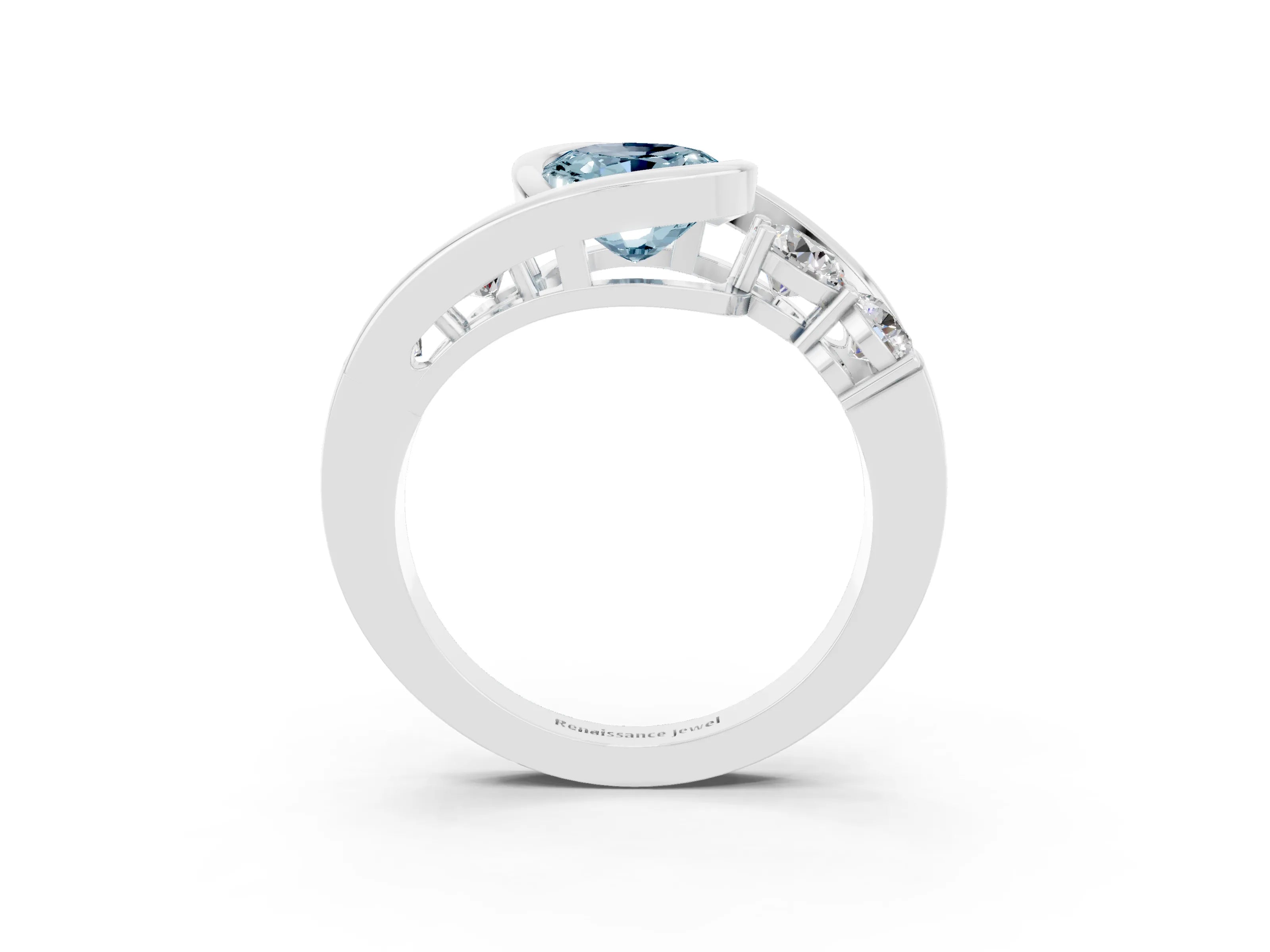 White gold Bezel Set Oval Cut Diamond Split Shank Ring_3