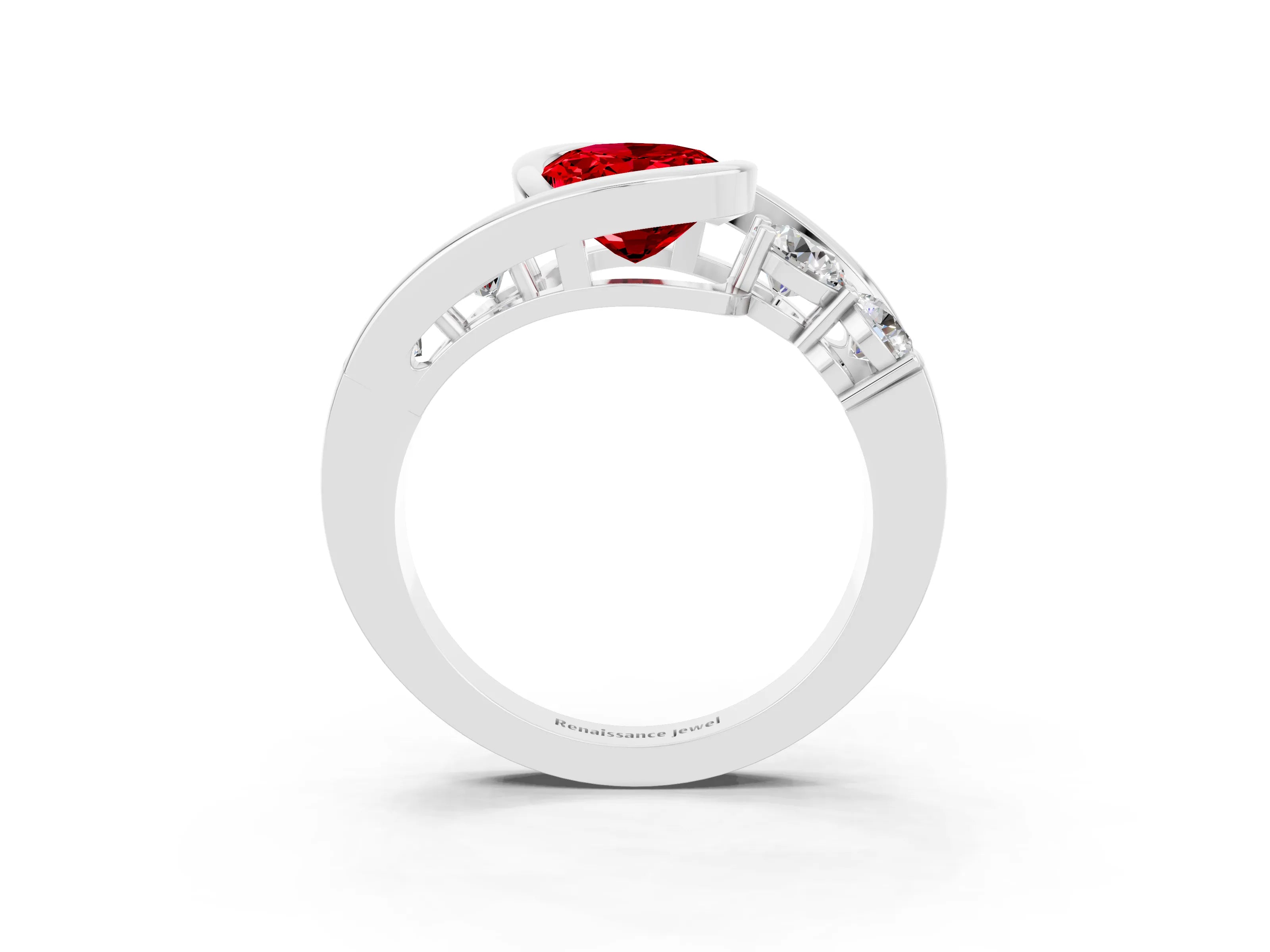 White gold Bezel Set Oval Cut Diamond Split Shank Ring_3