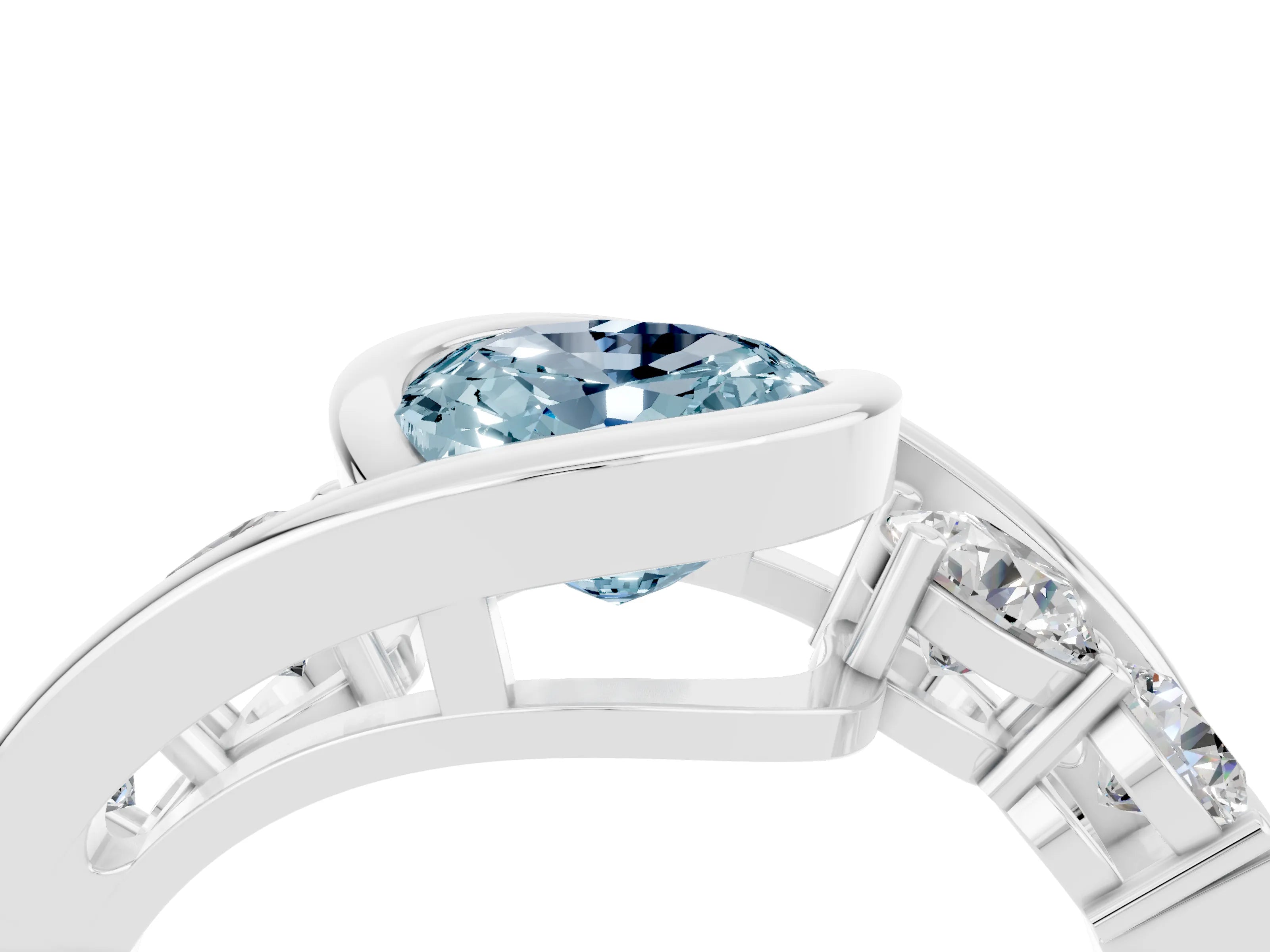 White gold Bezel Set Oval Cut Diamond Split Shank Ring_4