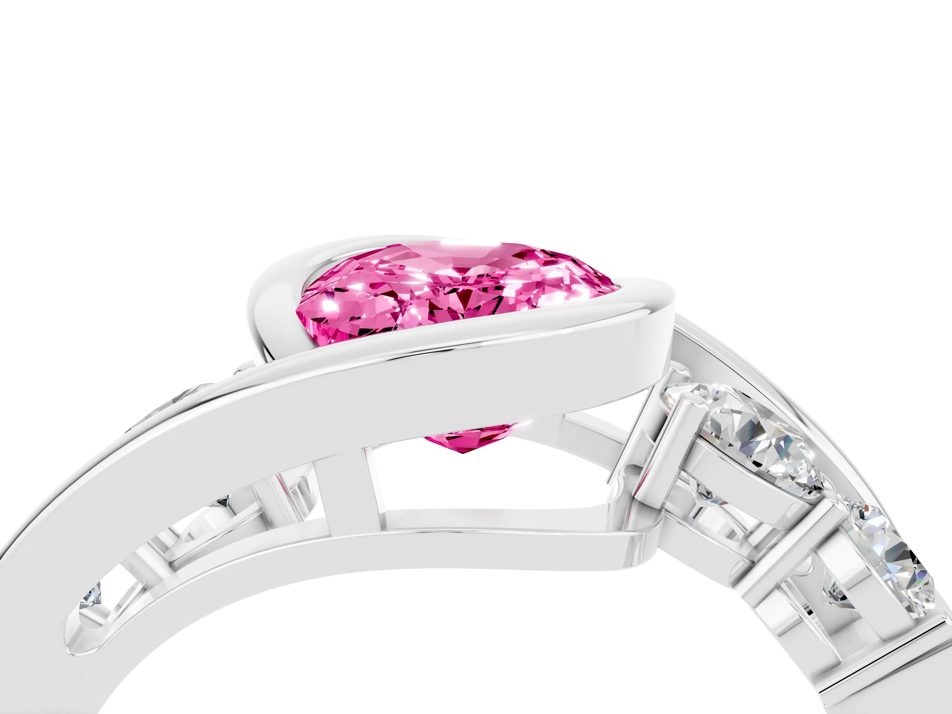 White gold Bezel Set Oval Cut Diamond Split Shank Ring_4