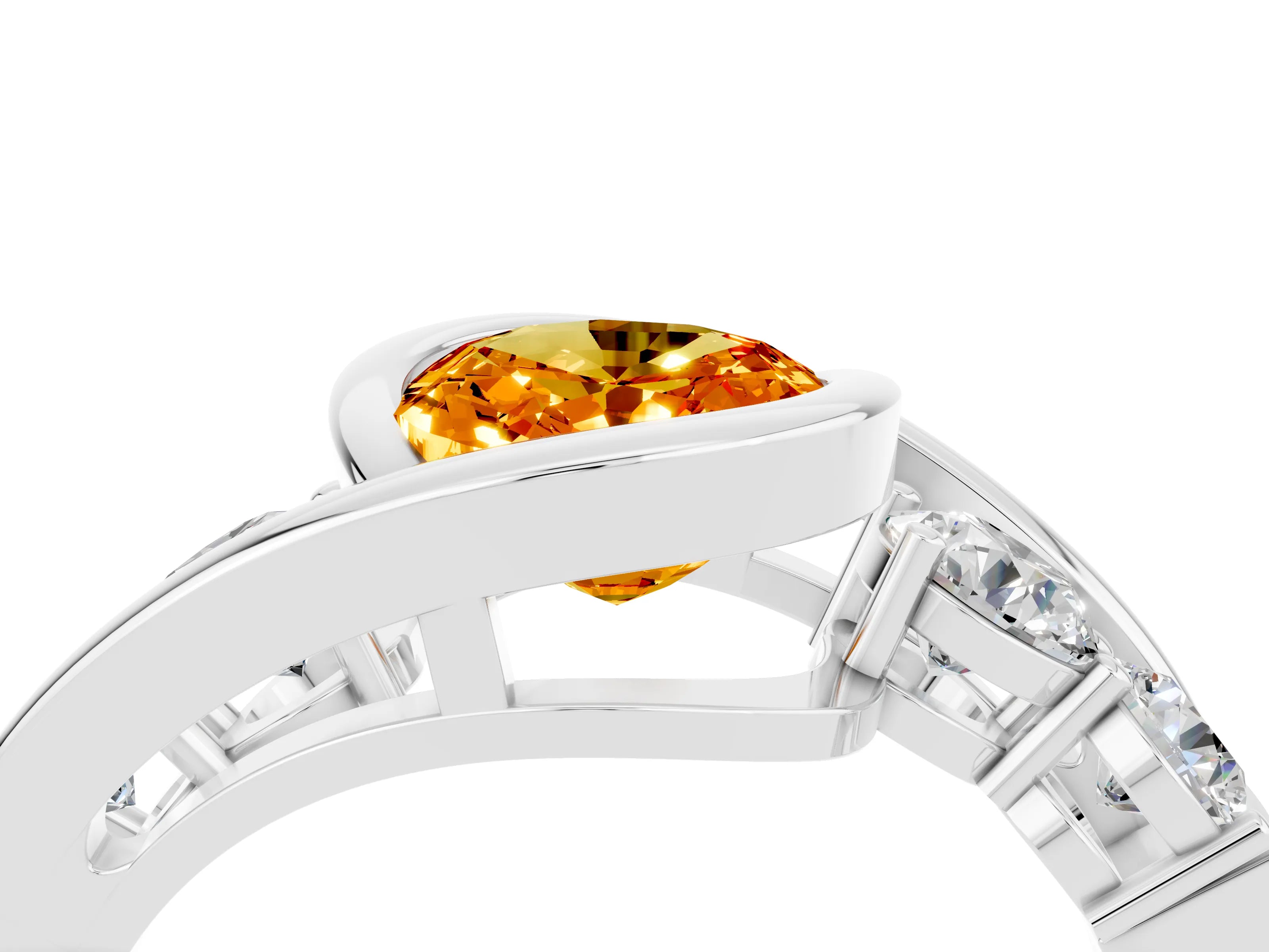 White gold Bezel Set Oval Cut Diamond Split Shank Ring_4