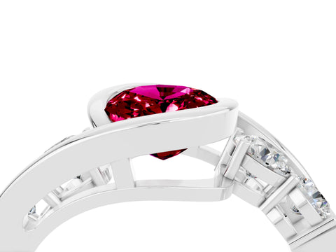White gold Bezel Set Oval Cut Diamond Split Shank Ring_4