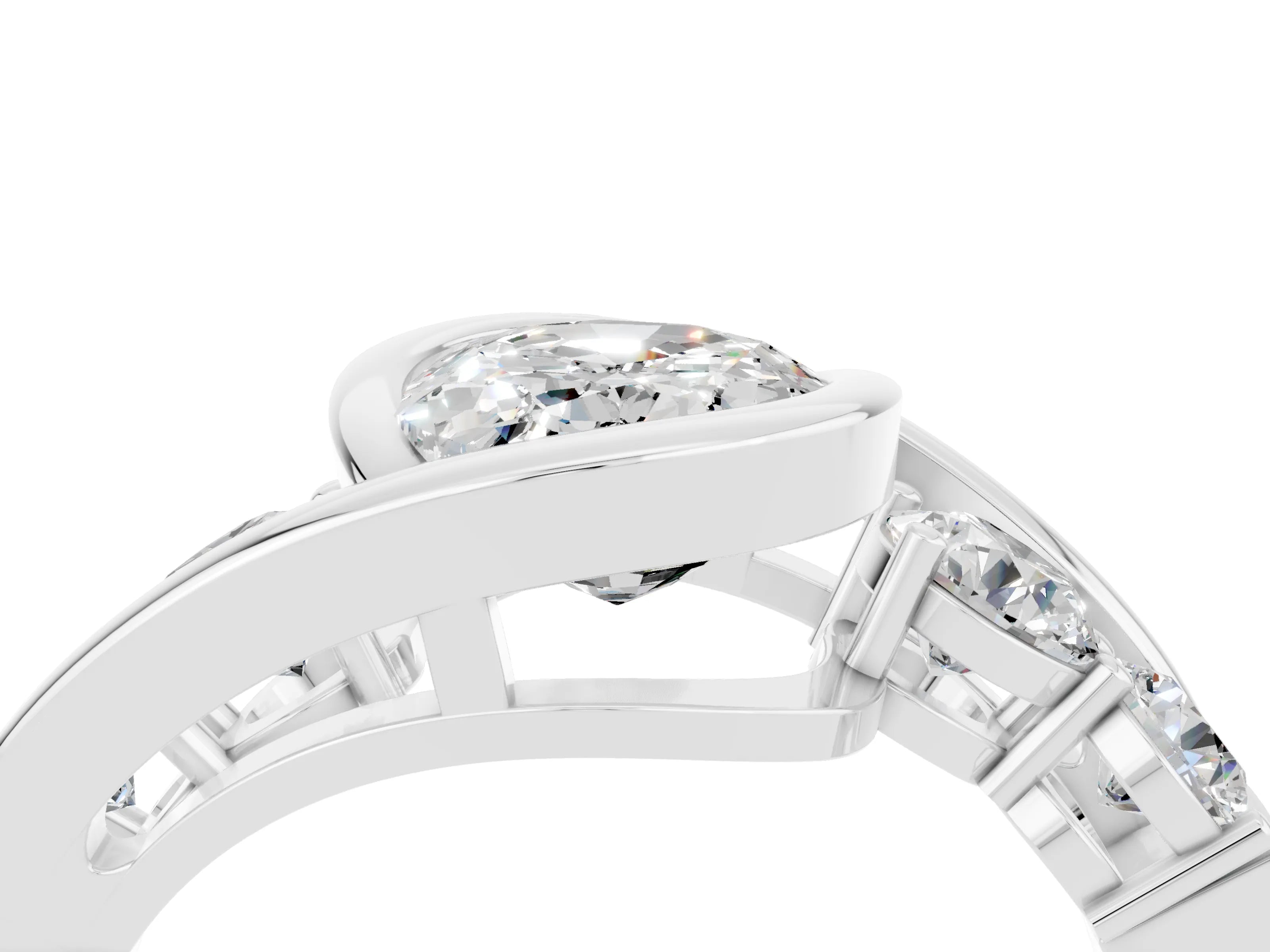 White gold Bezel Set Oval Cut Diamond Split Shank Ring_4