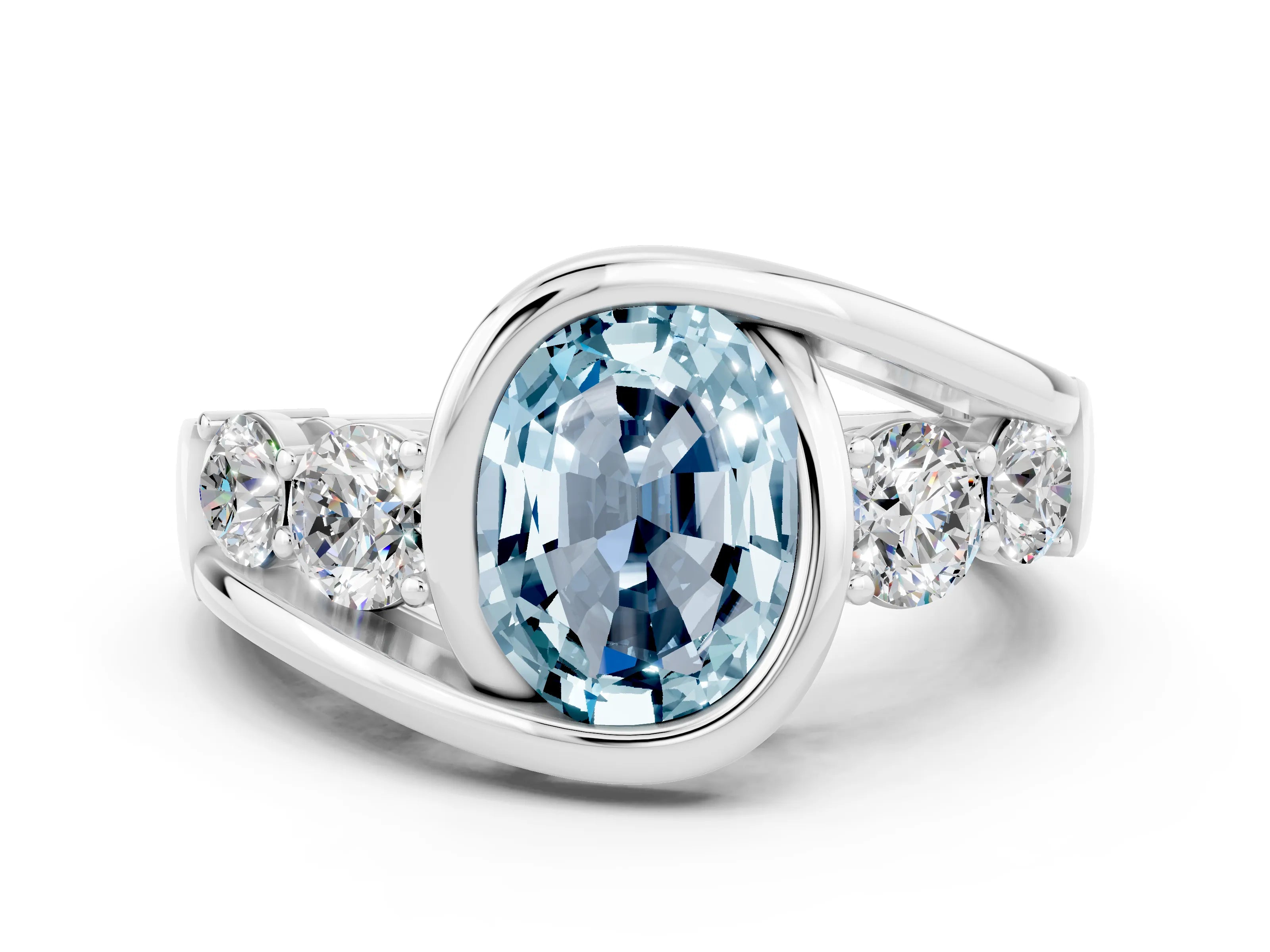 White gold Bezel Set Oval Cut Diamond Split Shank Ring