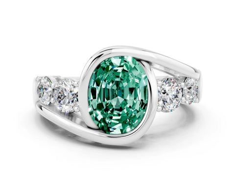 White gold Bezel Set Oval Cut Diamond Split Shank Ring