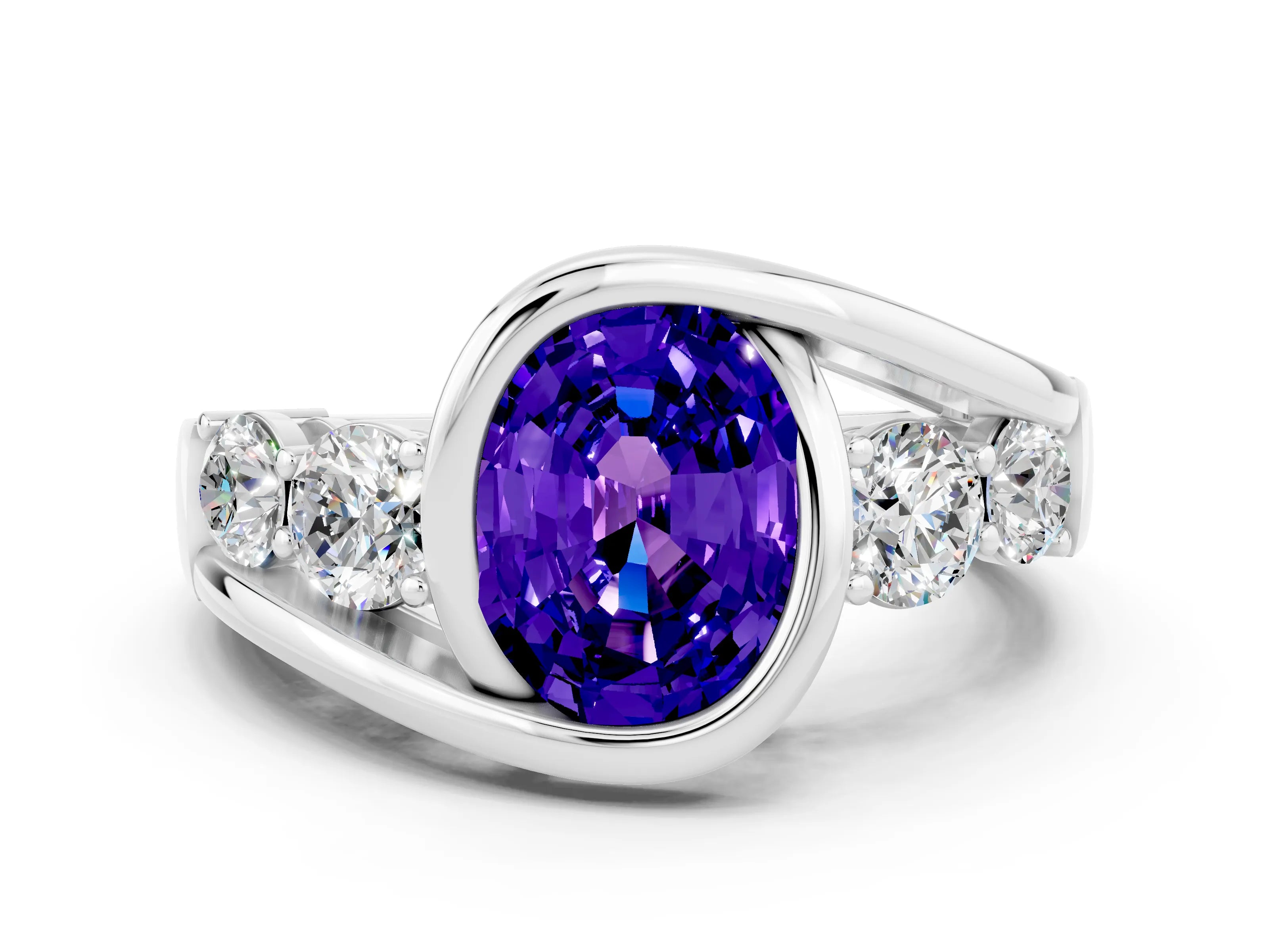 White gold Bezel Set Oval Cut Diamond Split Shank Ring