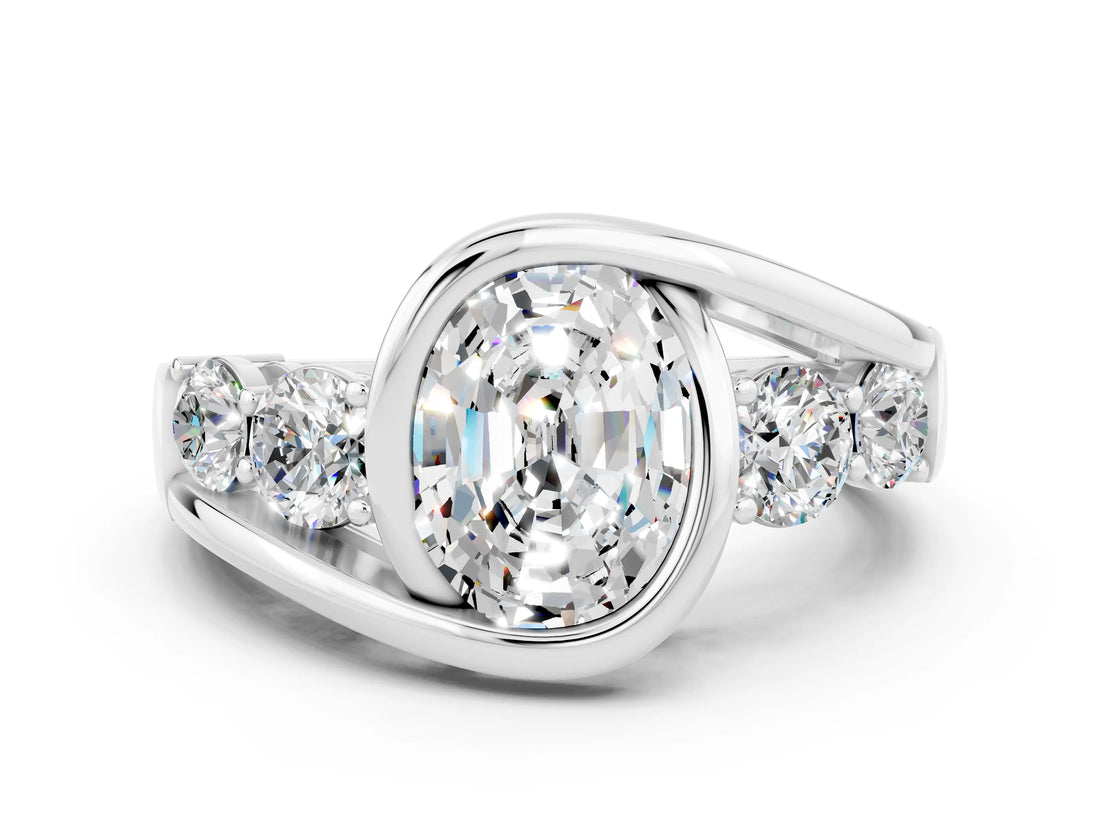 White gold Bezel Set Oval Cut Diamond Split Shank Ring