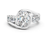 White gold Bezel Set Oval Cut Diamond Split Shank Ring