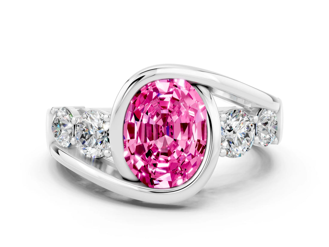 White gold Bezel Set Oval Cut Diamond Split Shank Ring