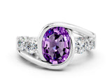 White gold Bezel Set Oval Cut Diamond Split Shank Ring