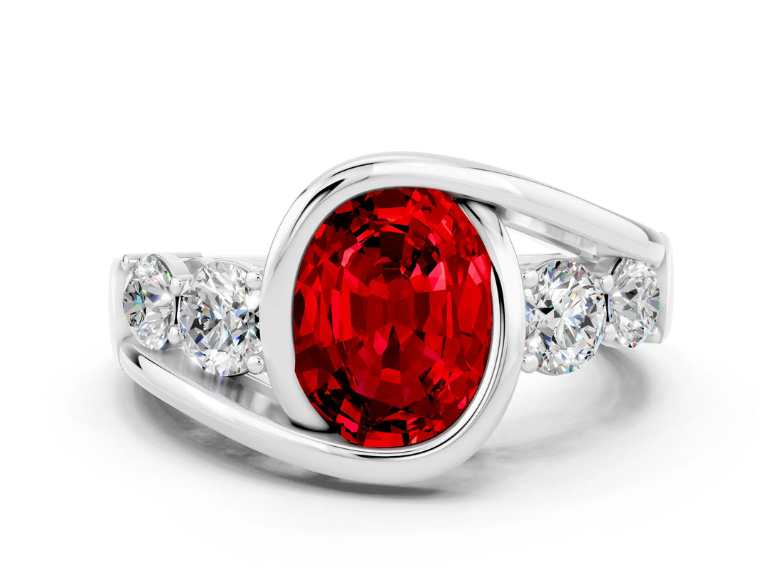 White gold Bezel Set Oval Cut Diamond Split Shank Ring