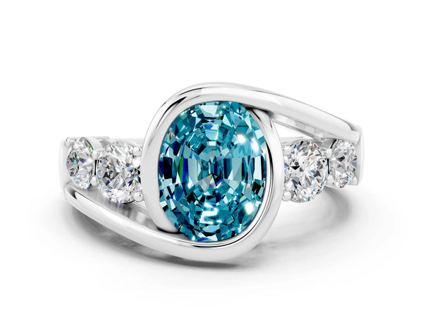 Platinum Bezel Set Oval Cut Diamond Split Shank Ring