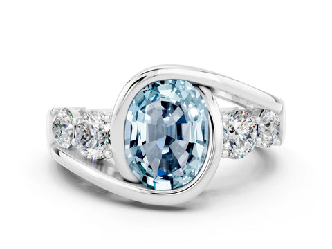 White gold Bezel Set Oval Cut Diamond Split Shank Ring