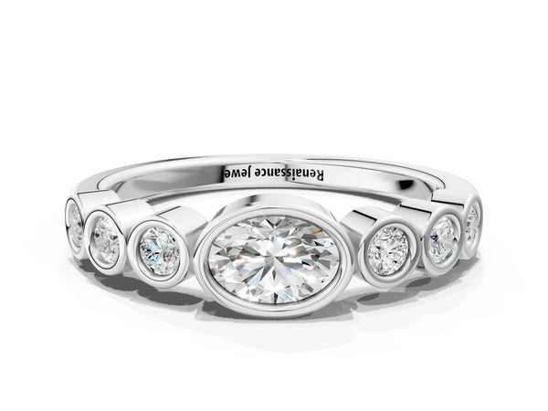 White gold Bezel Set Oval Diamond Half Eternity Band