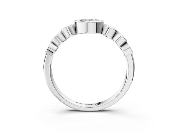 Silver Bezel Set Oval Diamond Half Eternity Band