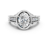 White gold Bezel Set Oval Diamond Milgrain Pave Engagement Ring_43