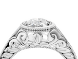White gold Bezel Set Oval Diamond Milgrain Pave Engagement Ring_45
