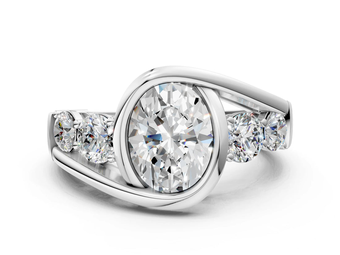 White gold Bezel Set Oval Diamond Split Shank Ring_3