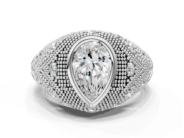 Platinum Round Vintage Bezel Engagement Ring Setting with Beaded Milgrain Shoulders