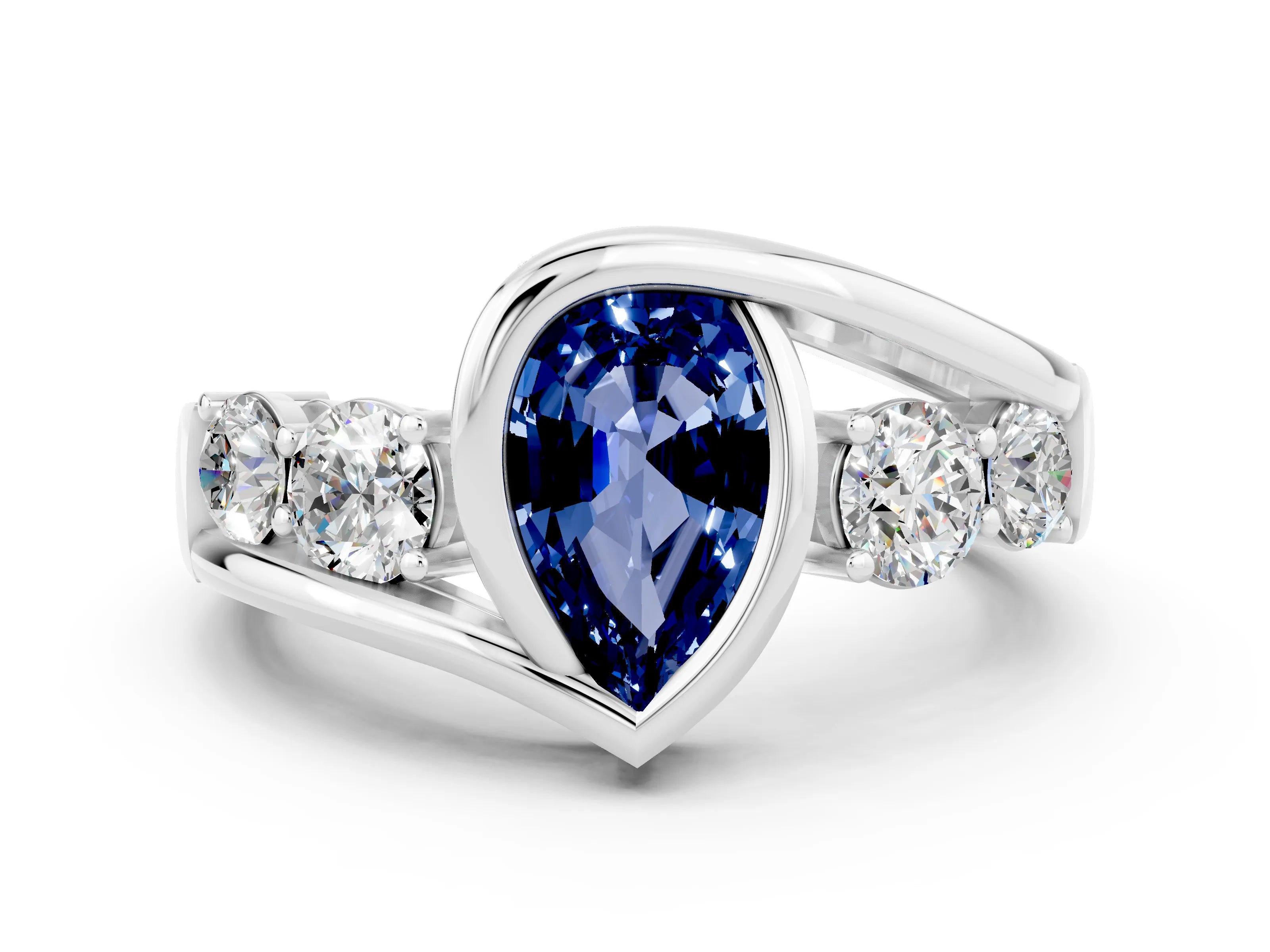 White gold Bezel Set Pear Cut Diamond Split Shank Ring
