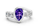 White gold Bezel Set Pear Cut Diamond Split Shank Ring
