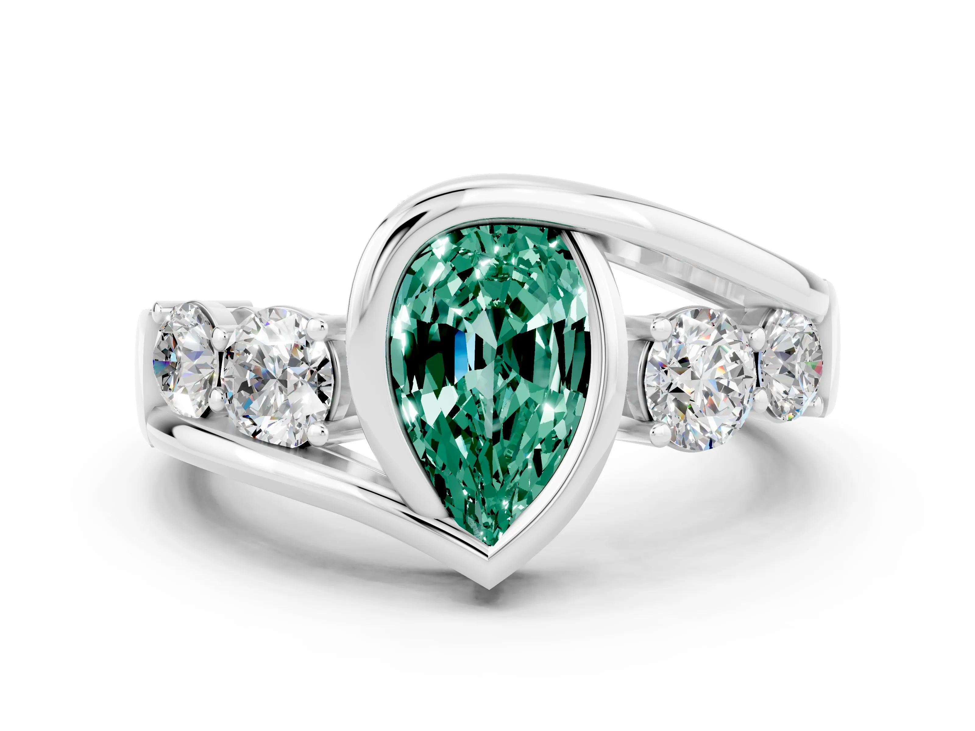 White gold Bezel Set Pear Cut Diamond Split Shank Ring