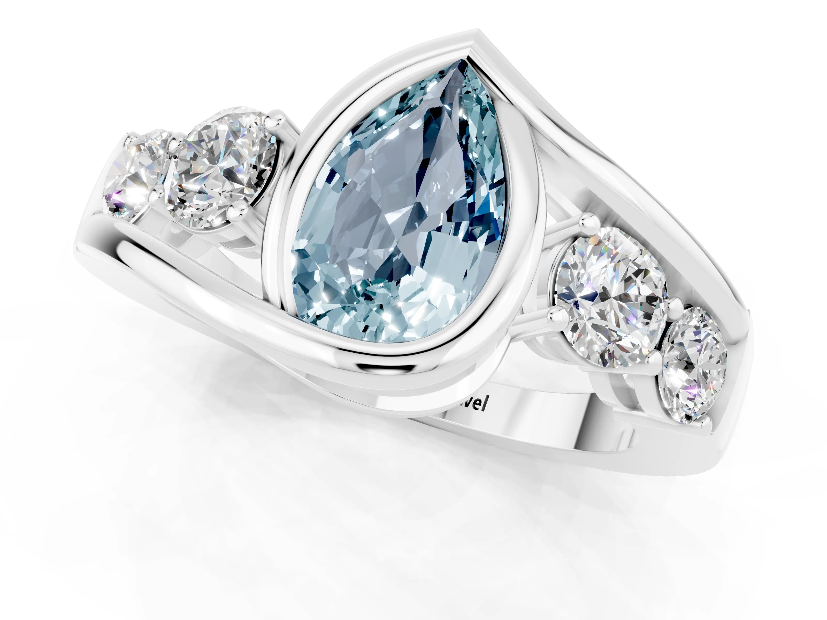 White gold Bezel Set Pear Cut Diamond Split Shank Ring_1