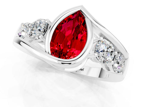 White gold Bezel Set Pear Cut Diamond Split Shank Ring_1