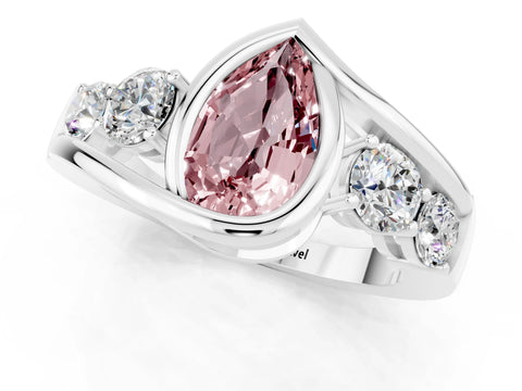 White gold Bezel Set Pear Cut Diamond Split Shank Ring_1