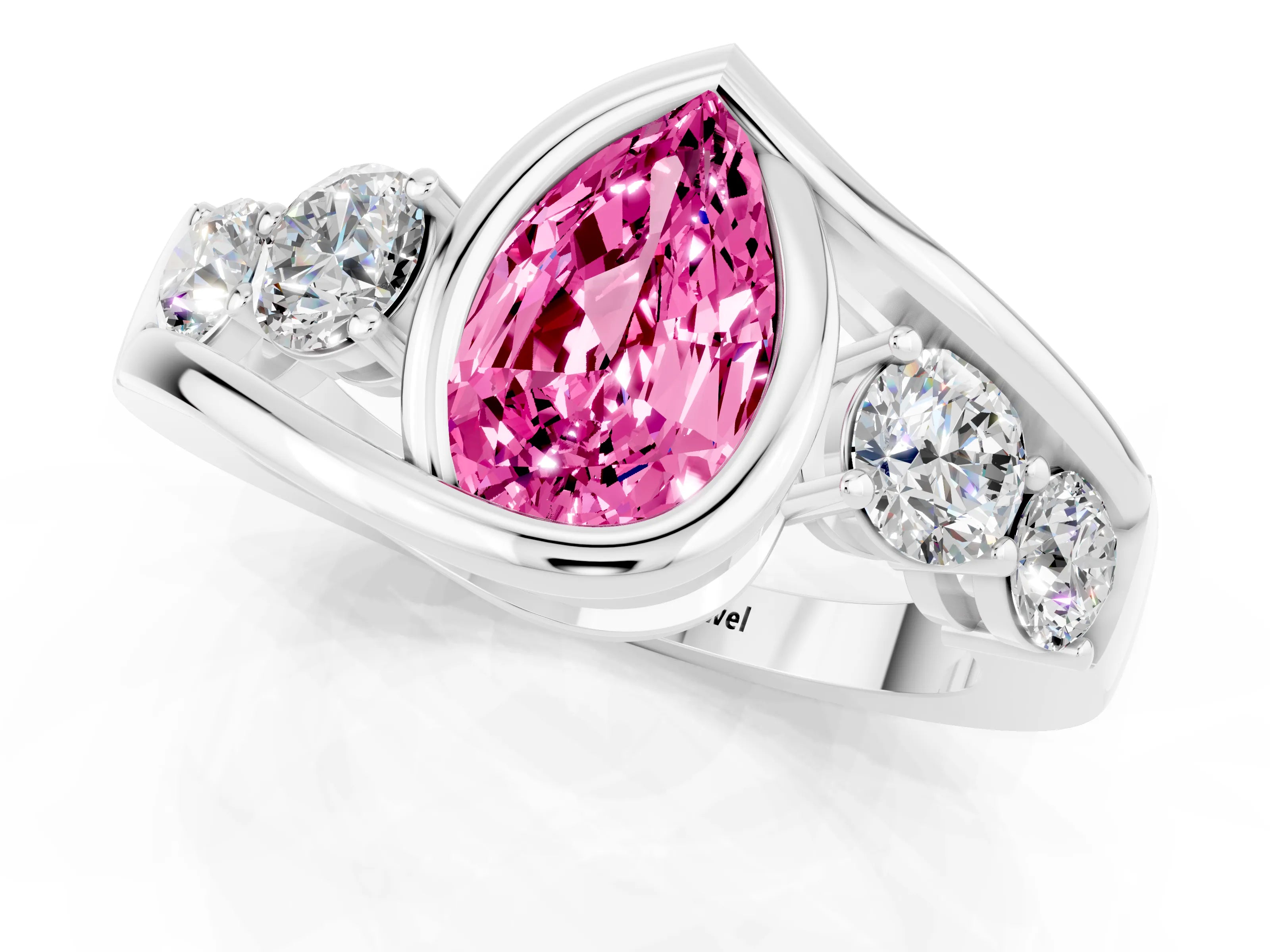 White gold Bezel Set Pear Cut Diamond Split Shank Ring_1
