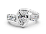 White gold Bezel Set Pear Cut Diamond Split Shank Ring