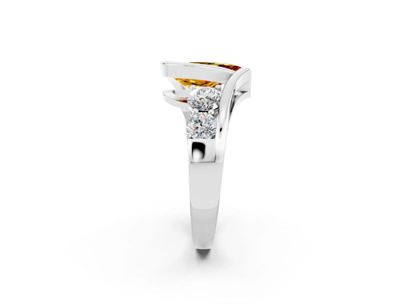 Platinum Bezel Set Pear Cut Citrine Bypass Ring with Round  Accents