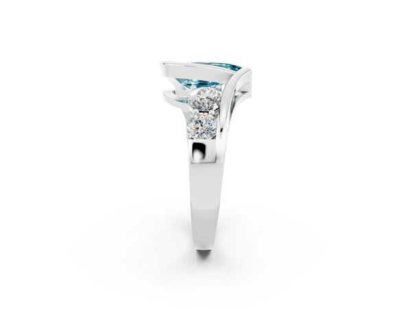 Silver Bezel Set Pear Cut Diamond Split Shank Ring