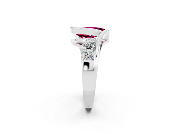 Silver Bezel Set Pear Cut Garnet Bypass Ring with Round  Accents