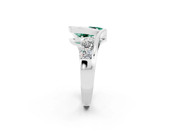 Platinum Bezel Set Pear Cut Green Sapphire Bypass Ring with Round  Accents