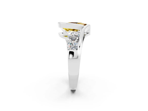 Platinum Bezel Set Pear Cut Yellow Sapphire Bypass Ring with Round  Accents