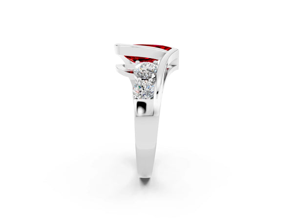Silver Bezel Set Pear Cut Ruby Bypass Ring with Round  Accents