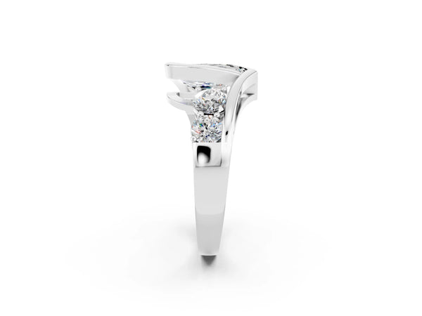 Silver Bezel Set Pear Cut Moissanite Bypass Ring with Round  Accents