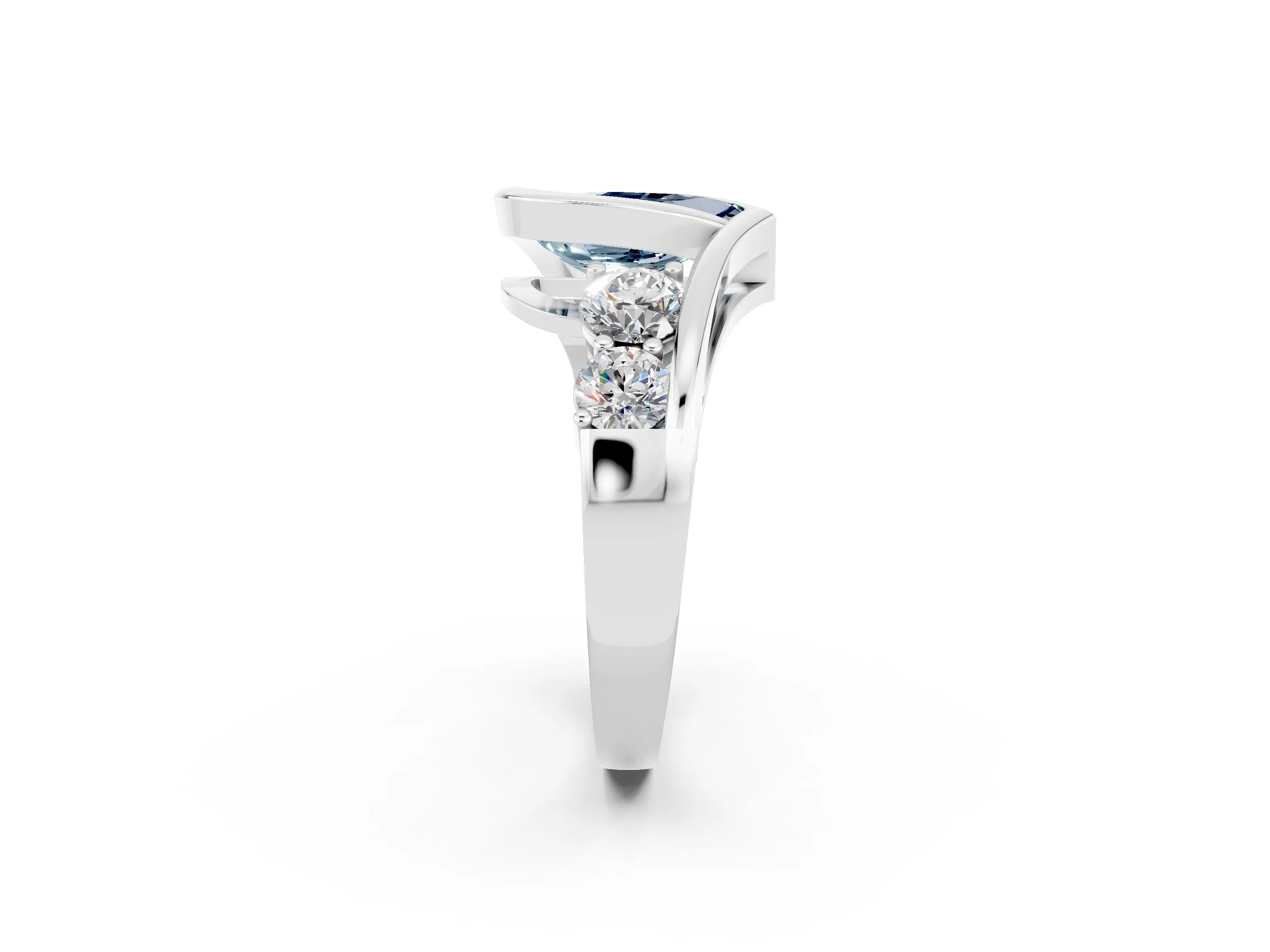 White gold Bezel Set Pear Cut Diamond Split Shank Ring_2