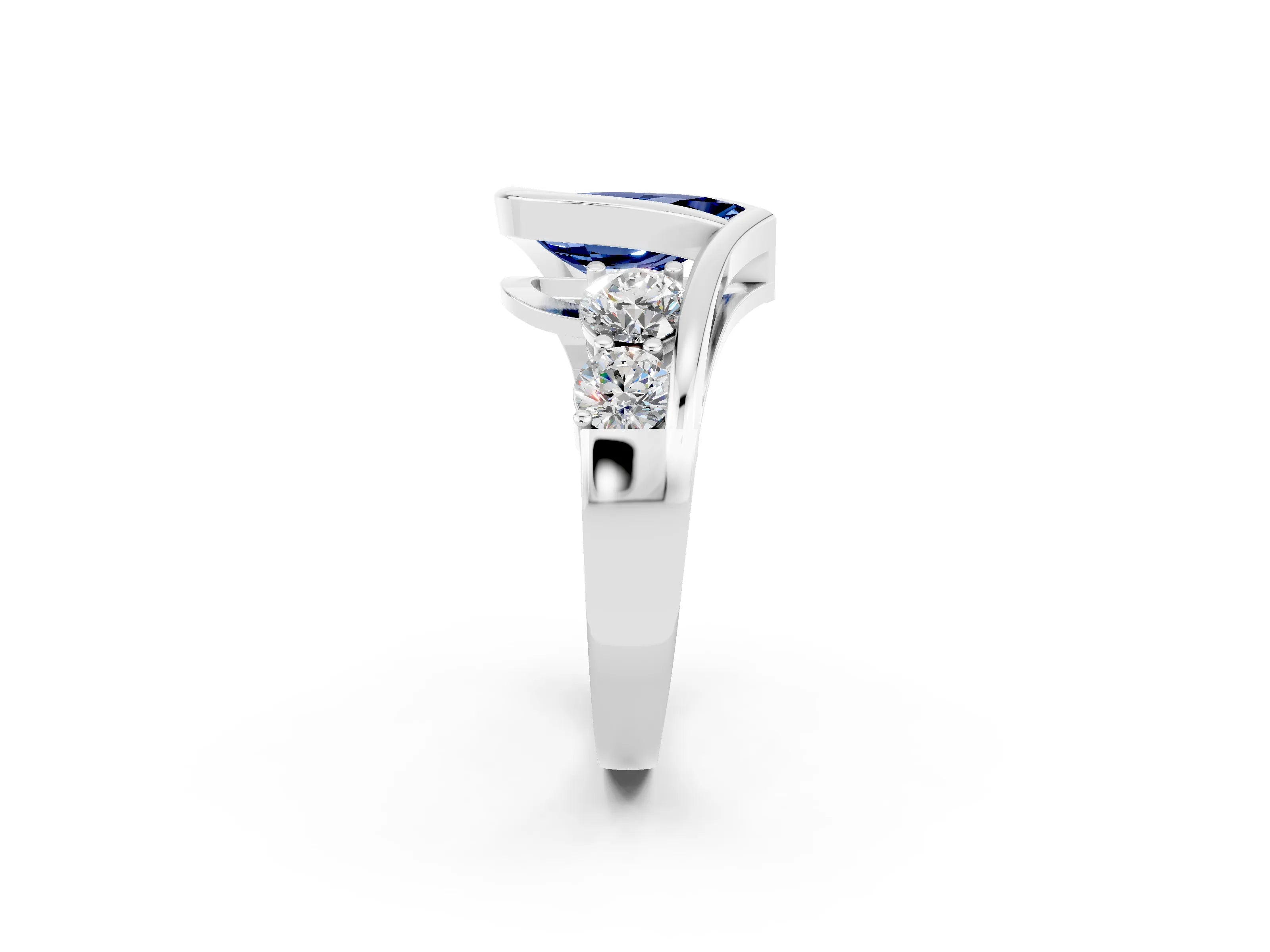 White gold Bezel Set Pear Cut Diamond Split Shank Ring_2