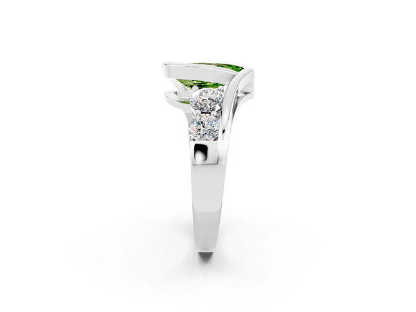 Silver Bezel Set Pear Cut Peridot Bypass Ring with Round  Accents